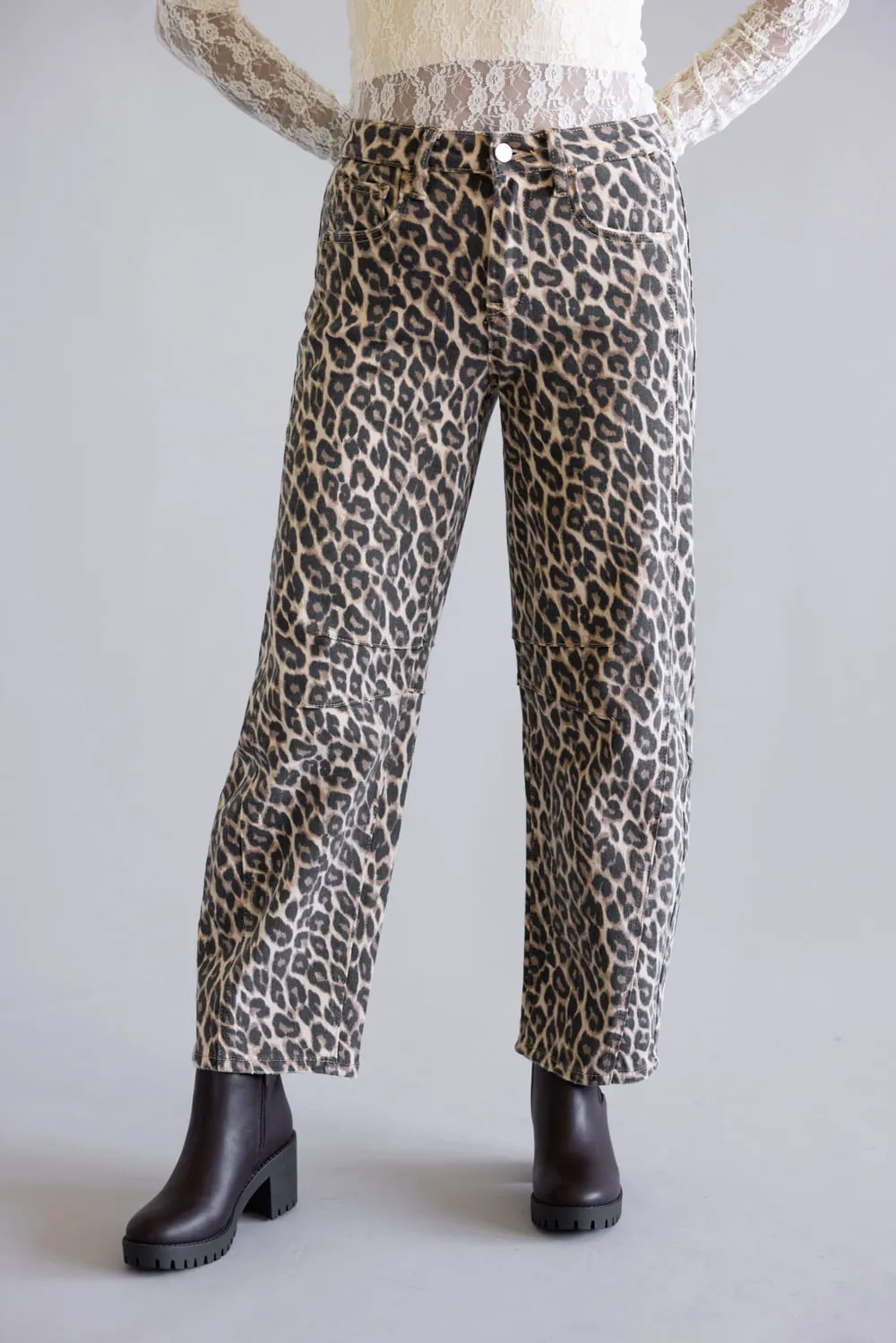 Vervet High Rise Barrel Cut Jeans for Women in Leopard | V3697LPD sold by Glik’s product image thumbnail 2