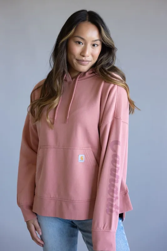 Carhartt Oversized Midweight Heart Graphic Hoodie for Women in Rose Tint | 107146-P54 made by Carhartt