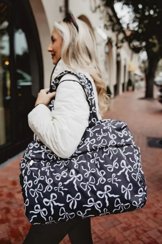 Bow Weekender Bag for Women in Black | KDC-WKB-34-BLK sold by Glik’s