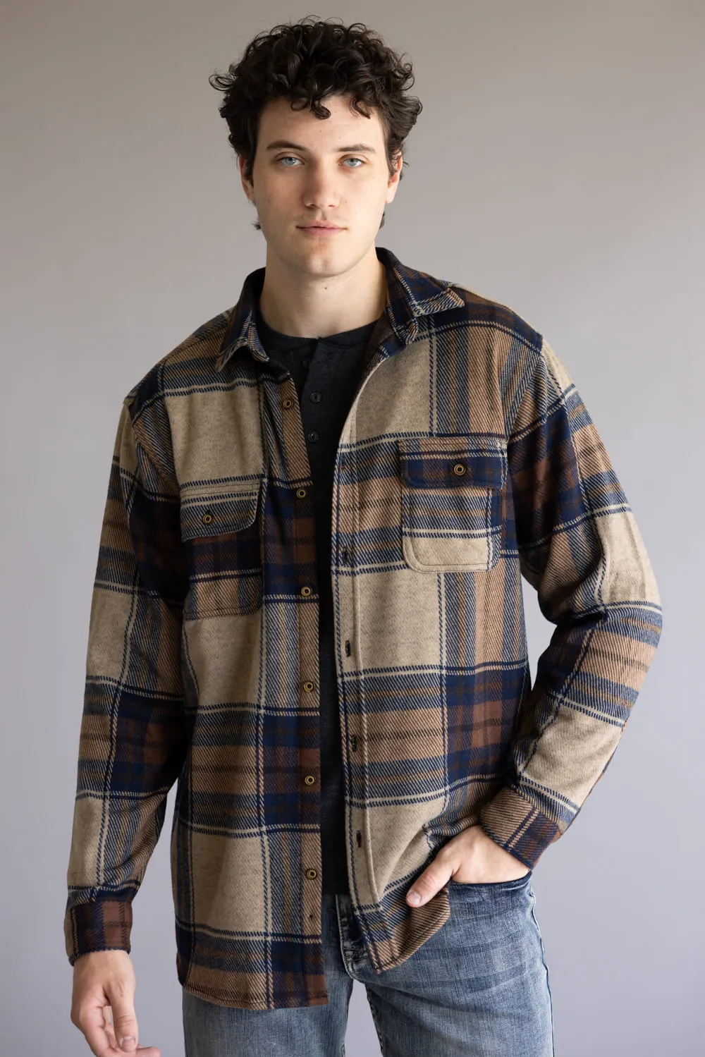 1897 Legends Stretch Flannel Shirt for Men in Brown Plaid | FW10089GL-ACORN NAVY PLAID sold by Glik’s product image thumbnail 2