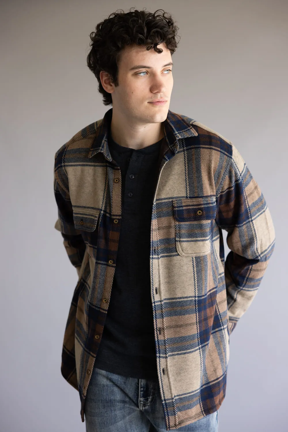1897 Legends Stretch Flannel Shirt for Men in Brown Plaid | FW10089GL-ACORN NAVY PLAID sold by Glik’s product image thumbnail 4