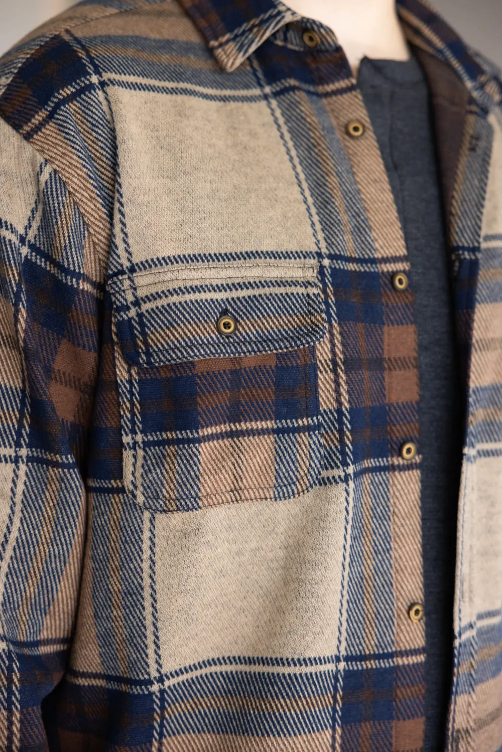 1897 Legends Stretch Flannel Shirt for Men in Brown Plaid | FW10089GL-ACORN NAVY PLAID sold by Glik’s product image thumbnail 3