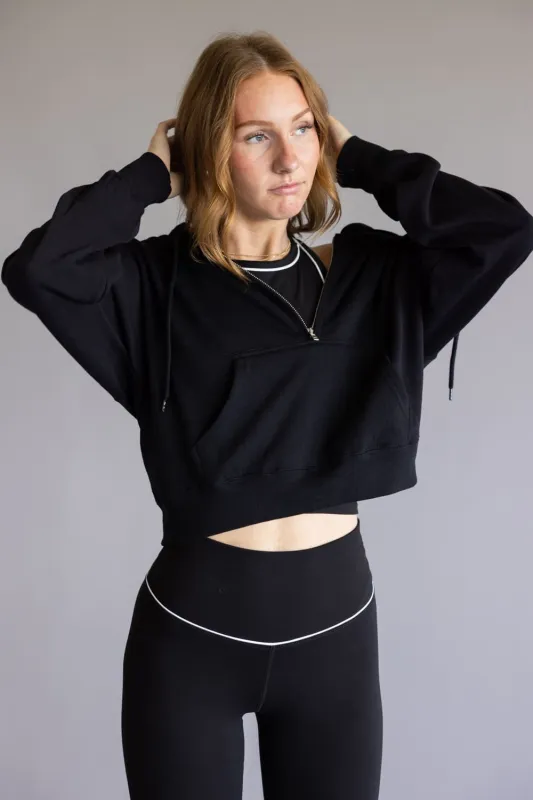 Half Zip Drawstring Fleece Hoodie for Women in Black | JK359-BLACK sold by Glik’s