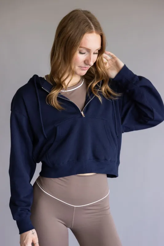 Half Zip Drawstring Fleece Hoodie for Women in Navy Blue | JK359-DEEPNAVY sold by Glik’s