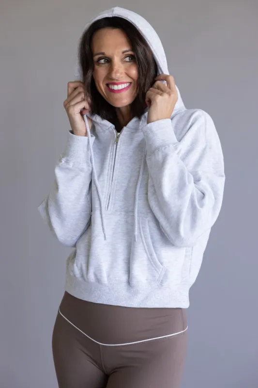 Half Zip Drawstring Fleece Hoodie for Women in Ice Grey | JK359-ICEGREY sold by Glik’s