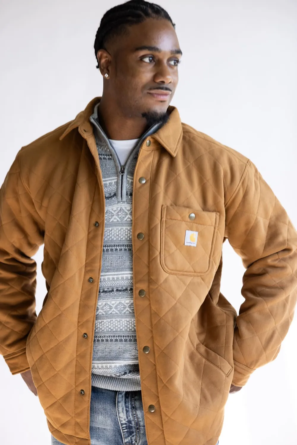 Carhartt Rain Defender Heavyweight Quilted Snap Front Shirt Jacket for Men in Carhartt Brown | 107270-BRN sold by Glik’s