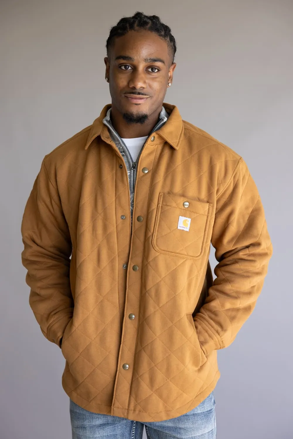 Carhartt Rain Defender Heavyweight Quilted Snap Front Shirt Jacket for Men in Carhartt Brown | 107270-BRN sold by Glik’s product image thumbnail 2
