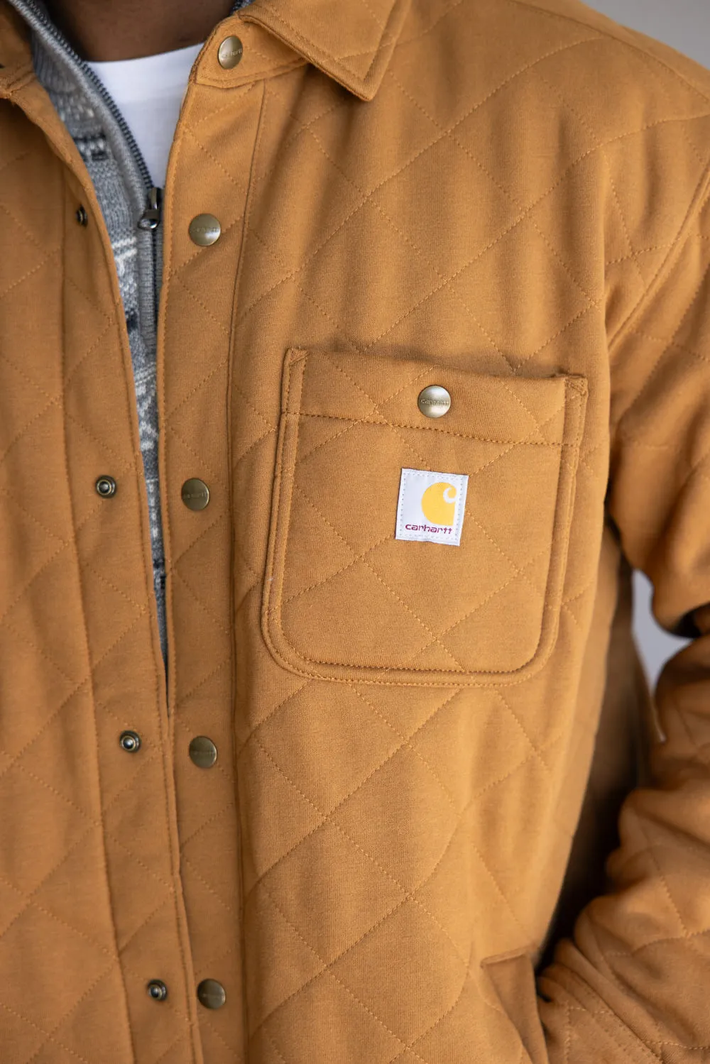 Carhartt Rain Defender Heavyweight Quilted Snap Front Shirt Jacket for Men in Carhartt Brown | 107270-BRN sold by Glik’s product image thumbnail 3
