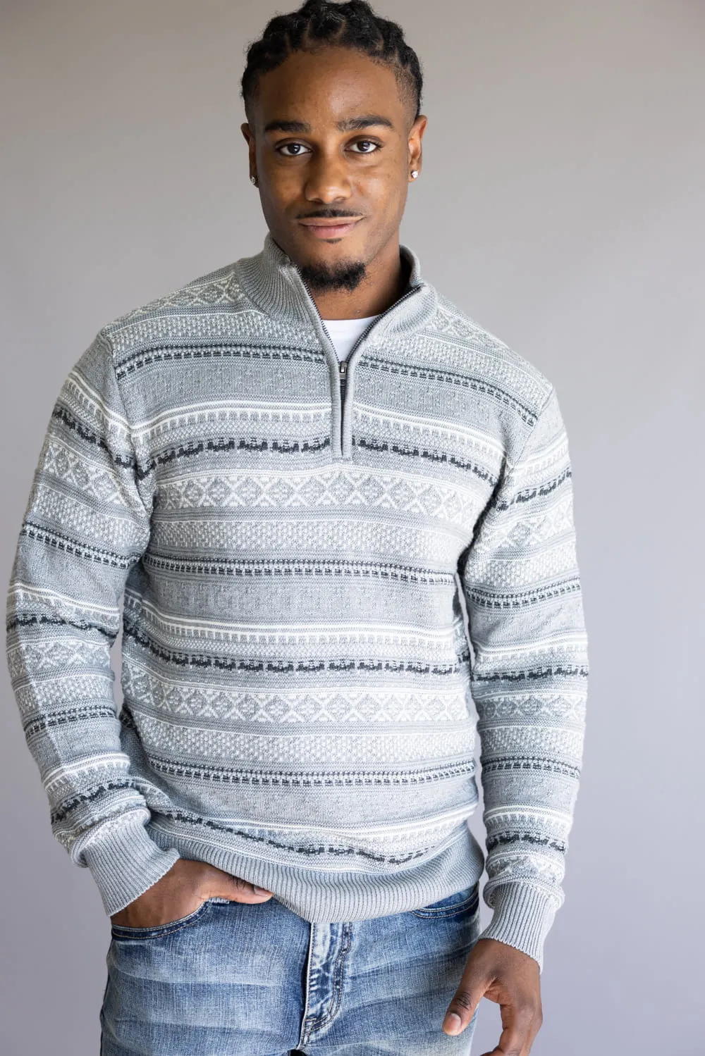 1897 Original Fisherman Quarter Zip Mock Neck Sweater for Men in Grey | 2565GL-GREY COMBO sold by Glik’s