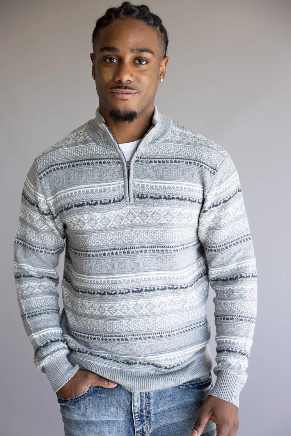 1897 Original Fisherman Quarter Zip Mock Neck Sweater for Men in Grey | 2565GL-GREY COMBO sold by Glik’s product image thumbnail 4