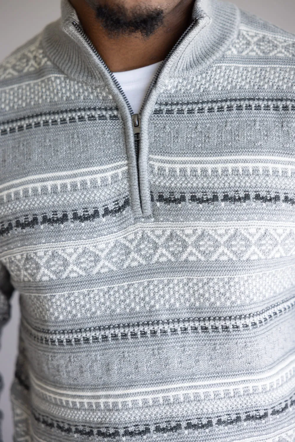 1897 Original Fisherman Quarter Zip Mock Neck Sweater for Men in Grey | 2565GL-GREY COMBO sold by Glik’s product image thumbnail 2