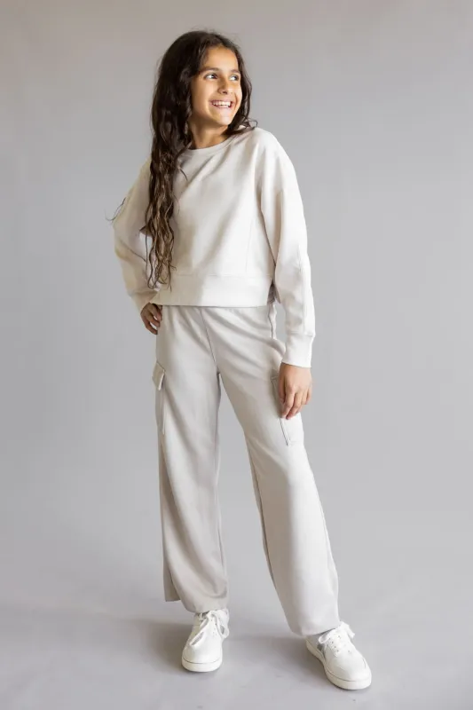 Youth Pullover & Wide Leg Pant Set for Girls in Grey/Beige | 1539LSPG-GRYNC sold by Glik’s