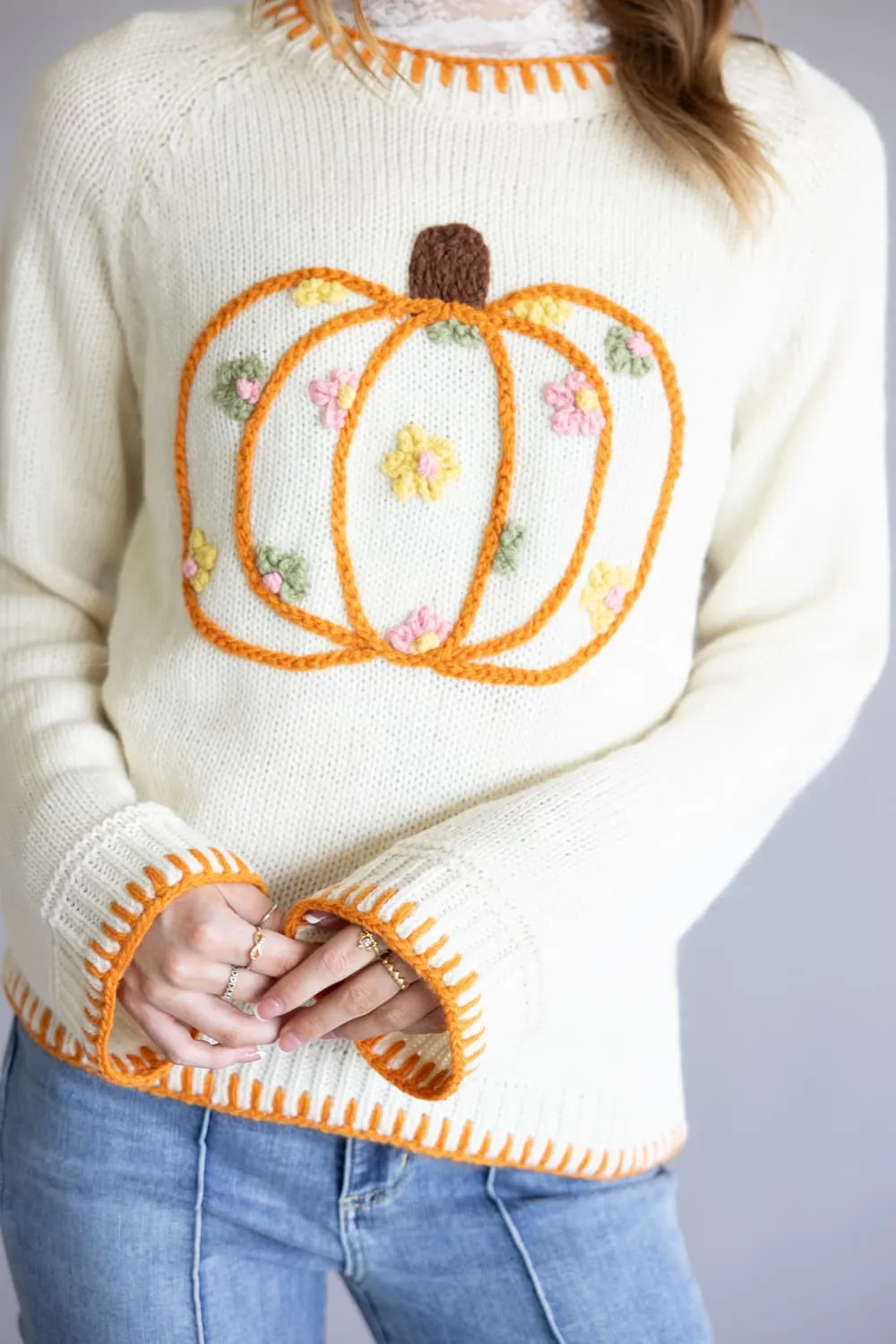 Pumpkin Sweater for Women in Ivory | CL21008-IVORY sold by Glik’s product image thumbnail 4