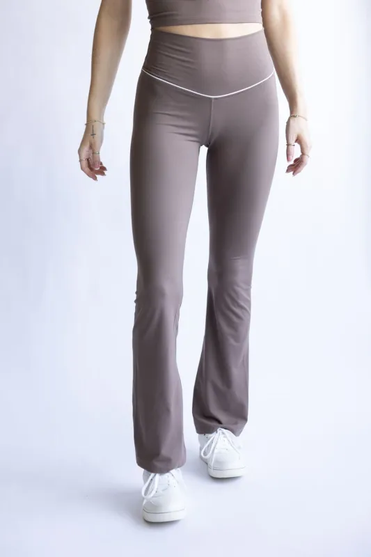 Love Tree Piping Detail Flare Leggings for Women in Mocha | 60061PN-MOCHA sold by Glik’s