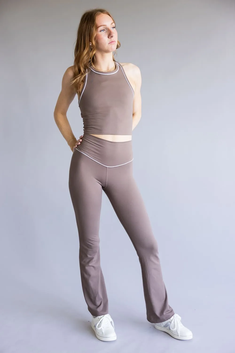 Love Tree Piping Detail Flare Leggings for Women in Mocha | 60061PN-MOCHA sold by Glik’s product image thumbnail 2
