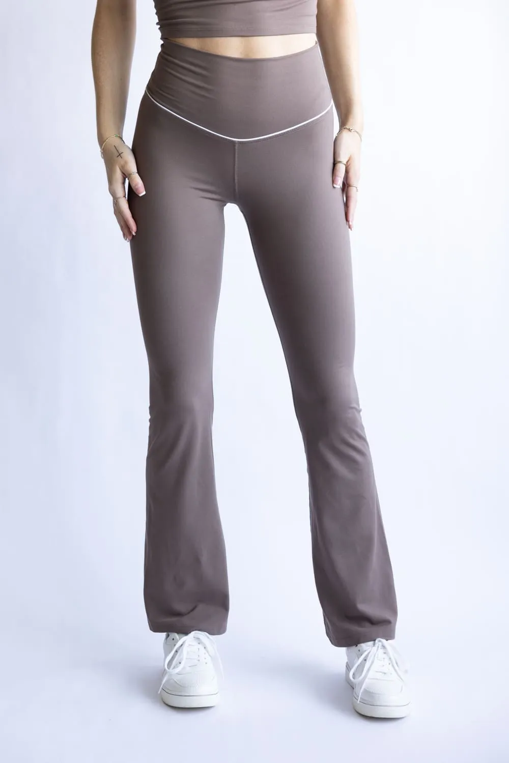Love Tree Piping Detail Flare Leggings for Women in Mocha | 60061PN-MOCHA sold by Glik’s product image thumbnail 4