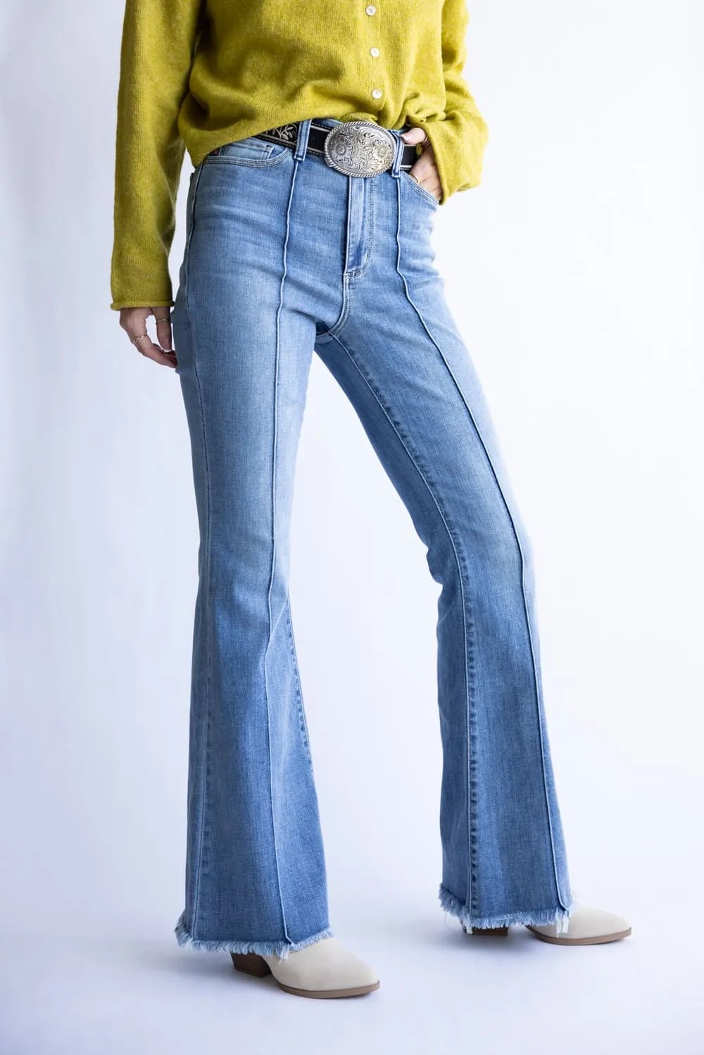 Judy Blue High Rise Pintuck Fray Hem Flare Jeans for Women | 82687REG sold by Glik’s product image thumbnail 3