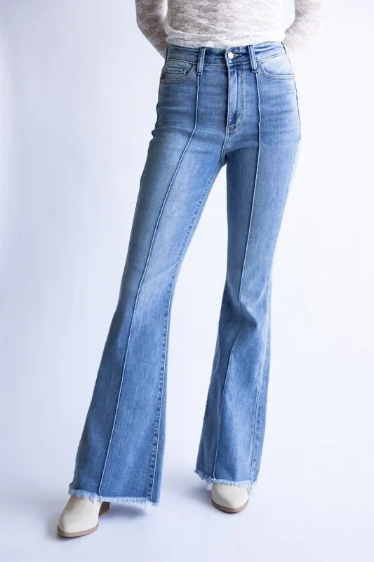 Judy Blue High Rise Pintuck Fray Hem Flare Jeans for Women | 82687REG sold by Glik’s