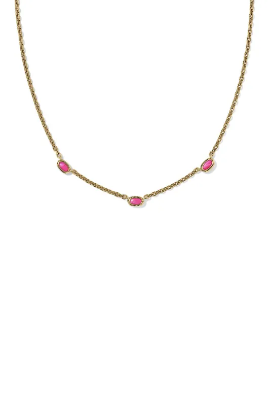 Kendra Scott Mini Elisa Three Stone Short Necklace for Women in Pink | 9608888538 sold by Glik’s