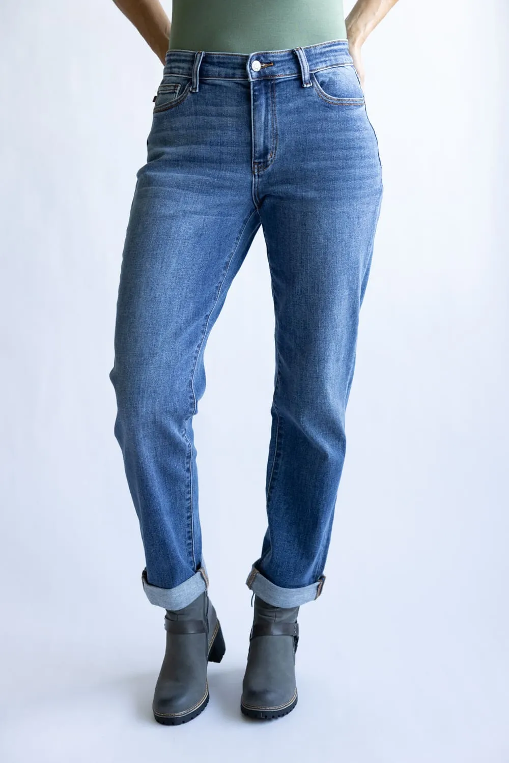 Judy Blue Mid Rise Clean Cuffed Boyfriend Jeans for Women | 82685REG sold by Glik’s