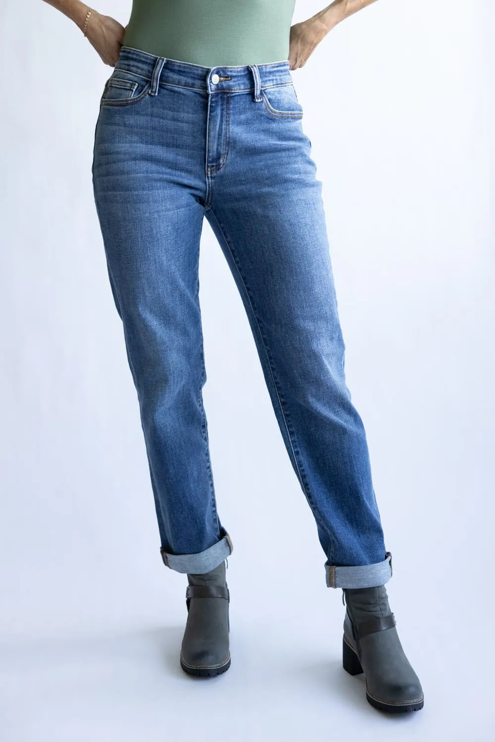 Judy Blue Mid Rise Clean Cuffed Boyfriend Jeans for Women | 82685REG sold by Glik’s product image thumbnail 4