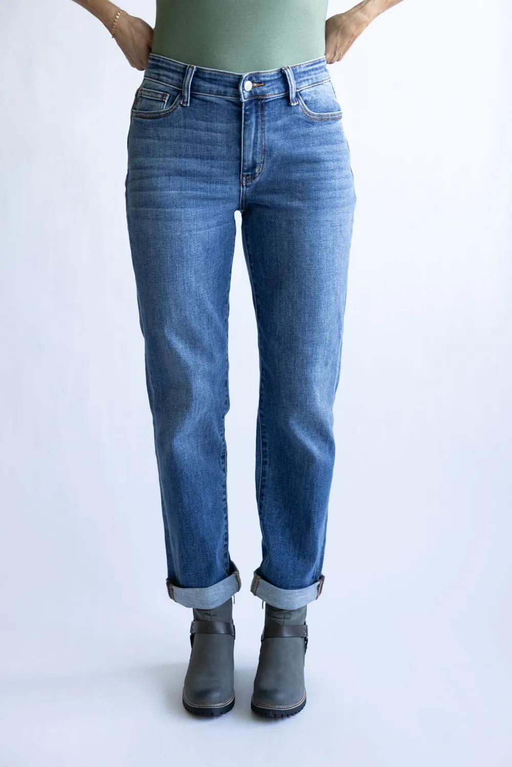 Judy Blue Mid Rise Clean Cuffed Boyfriend Jeans for Women | 82685REG sold by Glik’s product image thumbnail 5