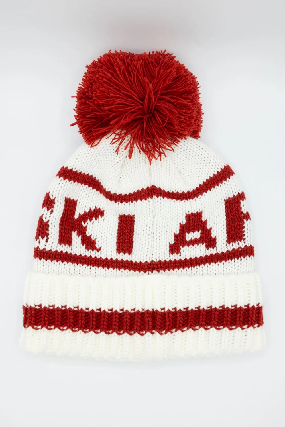 C.C. Apres Ski Yarn Pom Beanie for Women in Ivory/Red | HTE0134IVY sold by Glik’s product image thumbnail 3