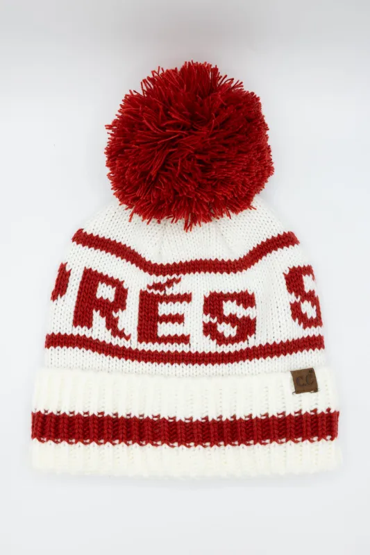 C.C. Apres Ski Yarn Pom Beanie for Women in Ivory/Red | HTE0134IVY sold by Glik’s