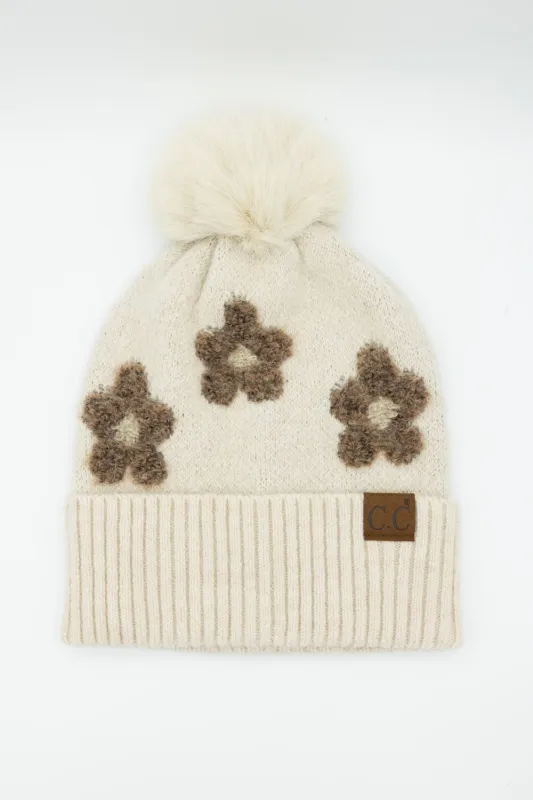 C.C. Daisy Pom Beanie for Women in Heather Beige | HTC0079-HBEIGE sold by Glik’s