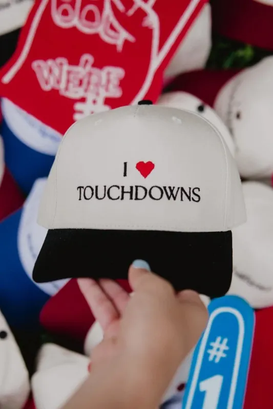 I Heart Touchdowns Trucker Hat for Women in Black/Tan | KDC-BC-1161-BLK-TAN sold by Glik’s