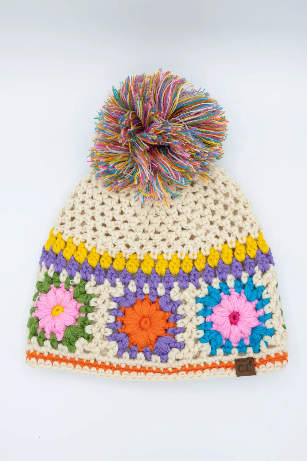 C.C. Crochet Pom Beanie for Women in Multi | HTE0115BGE sold by Glik’s