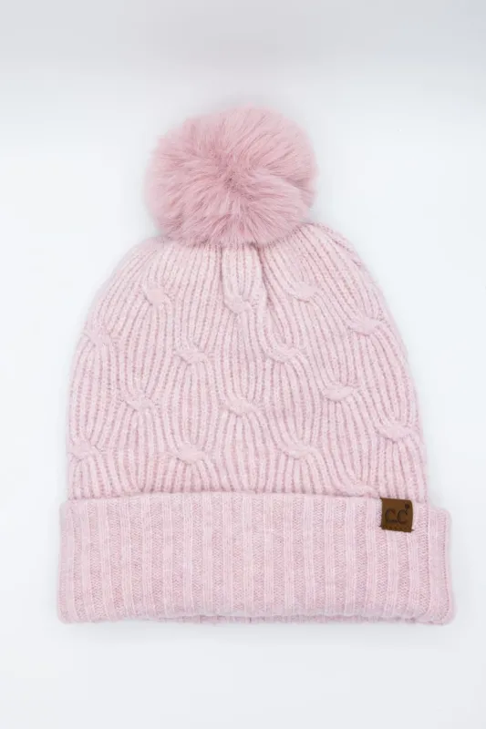 C.C. Knitted Pom Beanie for Women in Rose | HTE0102RSE sold by Glik’s