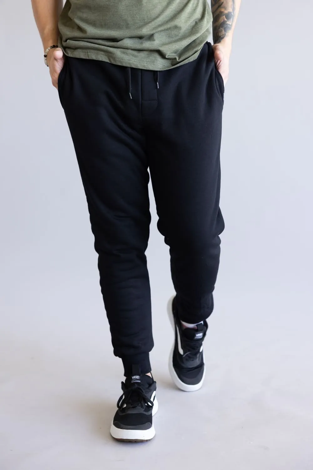 Sherpa Lined Joggers for Men in Black | MTP03967F5-BLACK sold by Glik’s