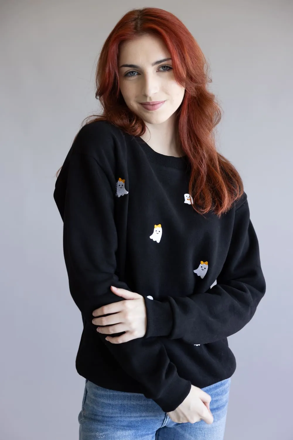 Simply Southern Embroidered Dilara Ghost Crewneck for Women in Black | PP-0225-CRW-DILARA-GHOST sold by Glik’s product image thumbnail 3