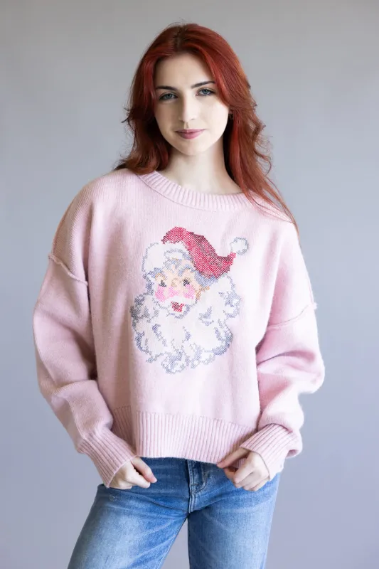 Santa Embroidered Sweatshirt for Women in Pink | IKT300363-01-PINK sold by Glik’s