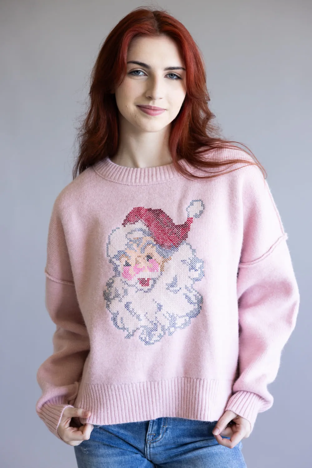 Santa Embroidered Sweatshirt for Women in Pink | IKT300363-01-PINK sold by Glik’s product image thumbnail 5