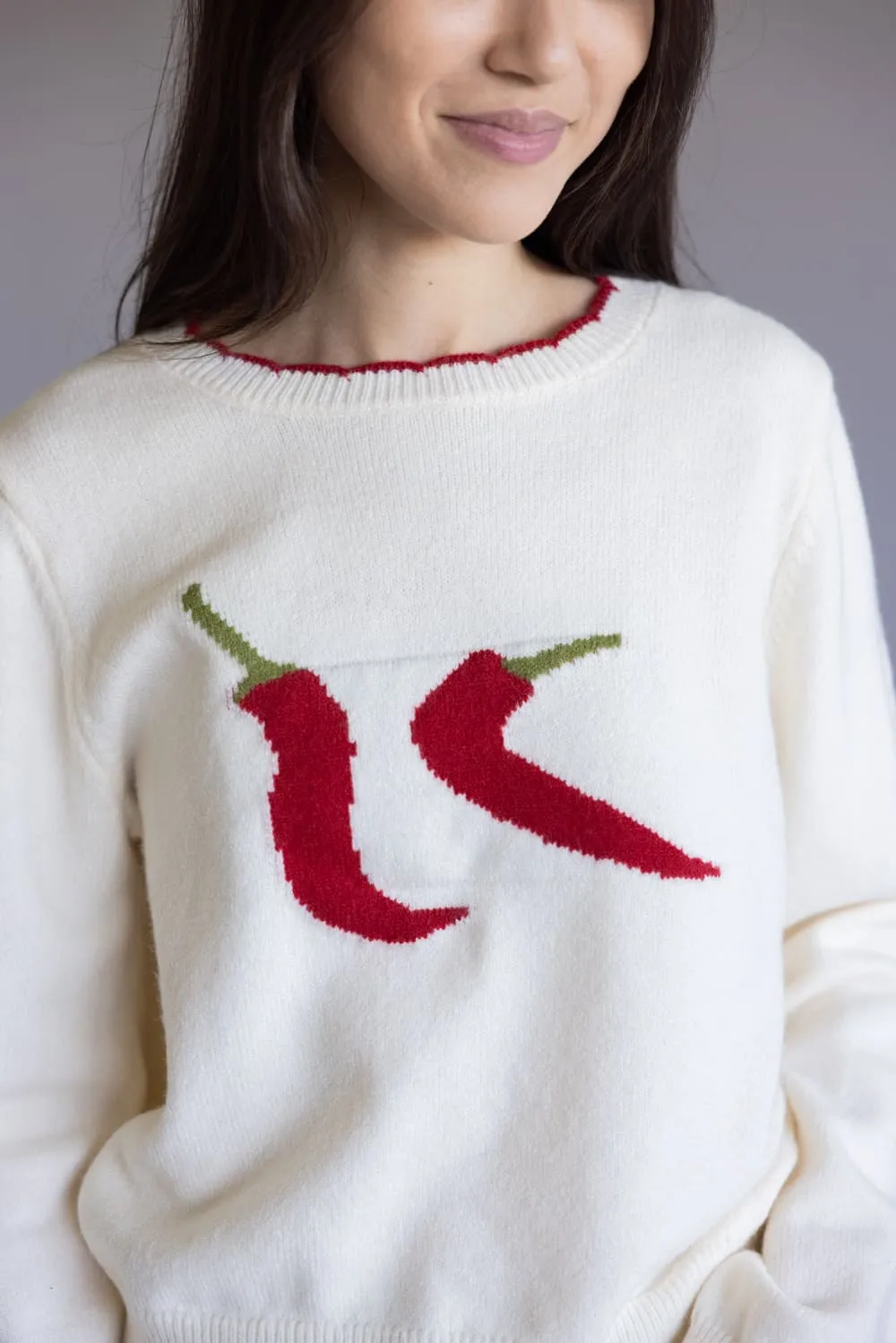 Red Chili Pepper Sweater for Women in Ivory | PST1730-1-IVORY sold by Glik’s product image thumbnail 2