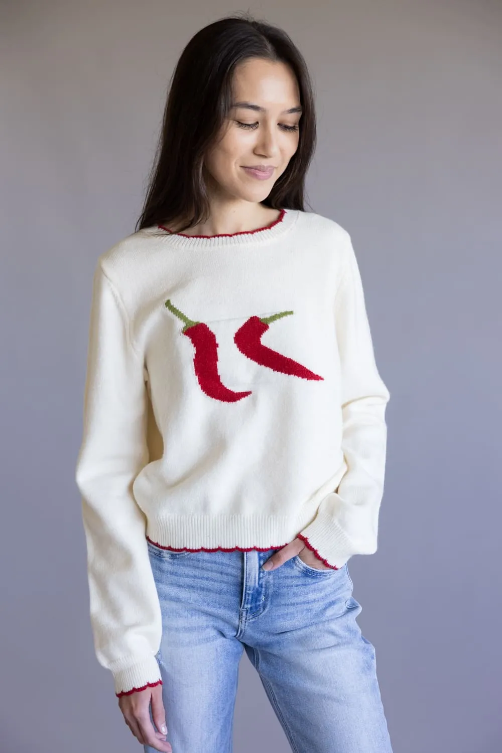 Red Chili Pepper Sweater for Women in Ivory | PST1730-1-IVORY sold by Glik’s product image thumbnail 5