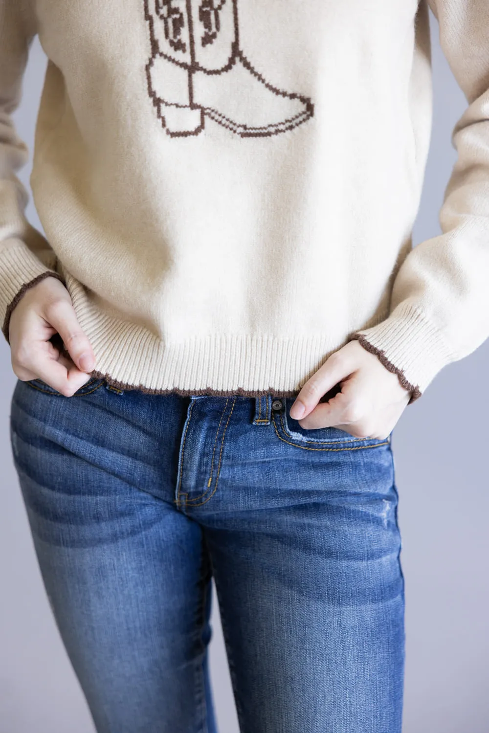 Cowboy Boot Sweater for Women in Brown | PST1730-SAND sold by Glik’s product image thumbnail 5