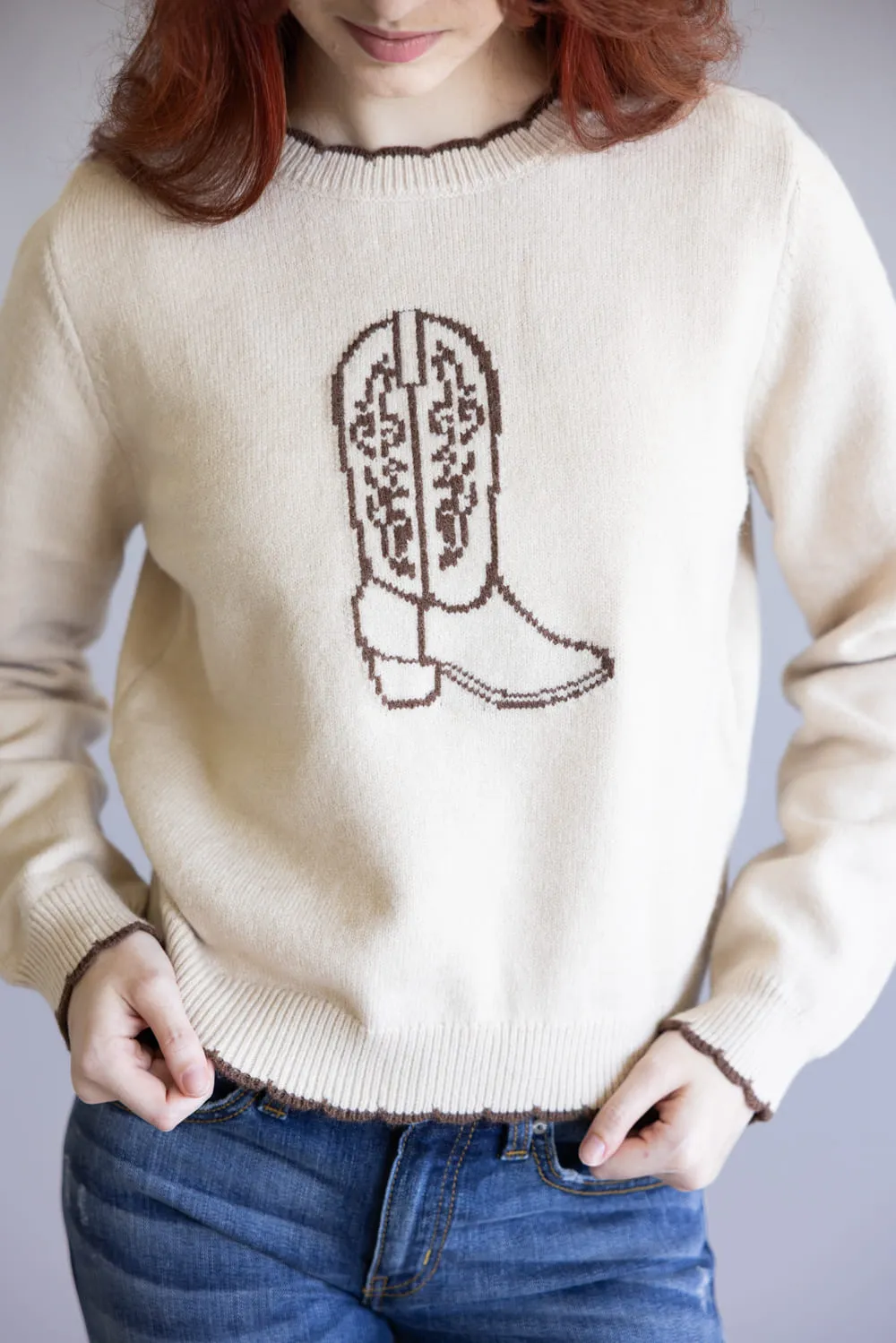 Cowboy Boot Sweater for Women in Brown | PST1730-SAND sold by Glik’s product image thumbnail 2