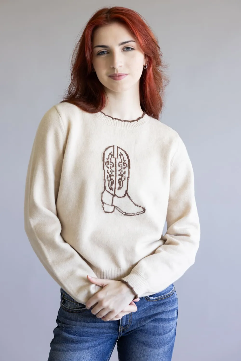 Cowboy Boot Sweater for Women in Brown | PST1730-SAND sold by Glik’s product image thumbnail 3