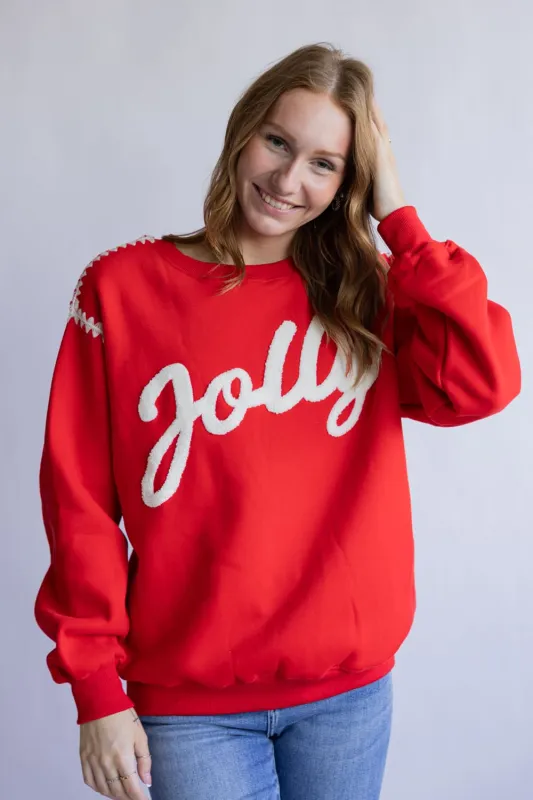 Jolly Embroidered Sweatshirt for Women in Red | IKT300293-04-RED sold by Glik’s