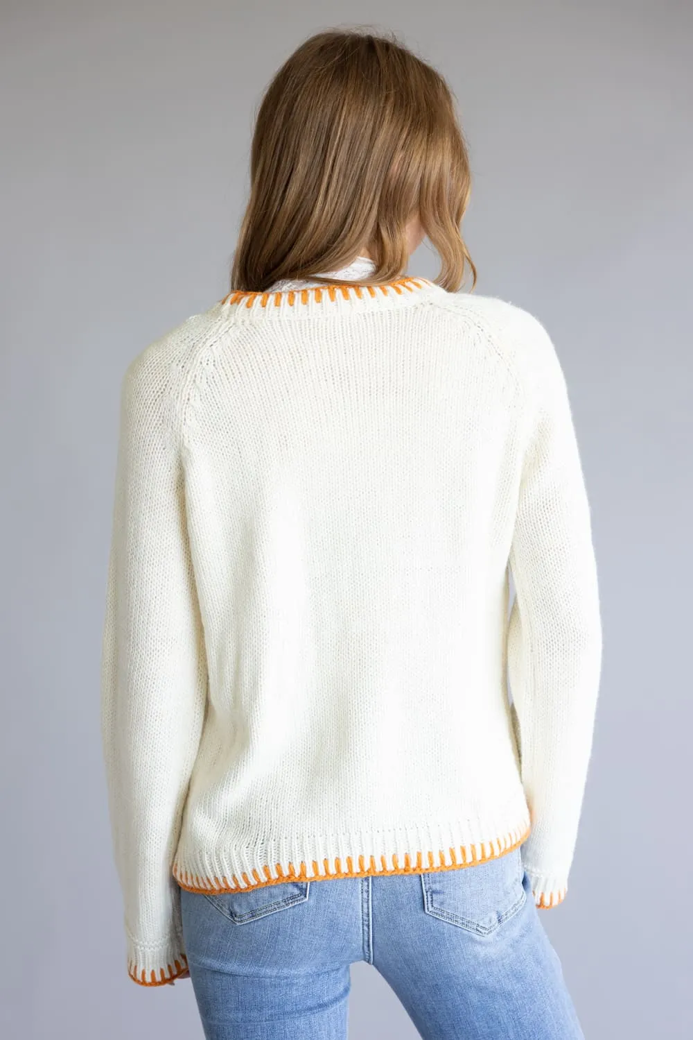 Embroidered Pumpkin Floral Blanket Stitch Sweater for Women in Ivory | JT1527-09-IVORY sold by Glik’s product image thumbnail 2