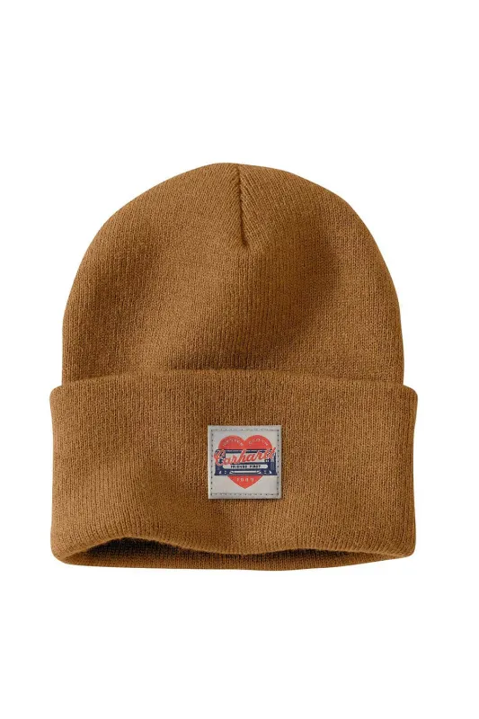 Carhartt Knit Heart Patch Beanie for Women in Carhartt Brown | 107409-BRN sold by Glik’s