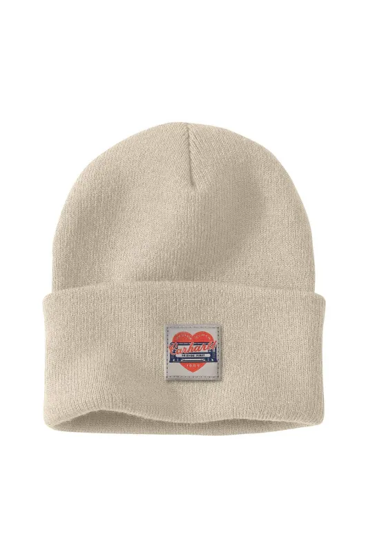 Carhartt Knit Heart Patch Beanie for Women in Oat Milk | 107409-A16 sold by Glik’s