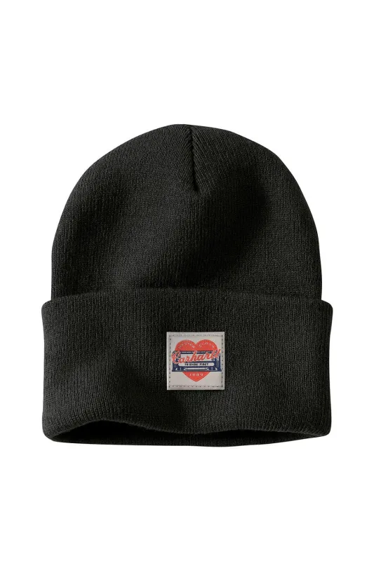 Carhartt Knit Heart Patch Beanie for Women in Black | 107409-NO4 made by Carhartt