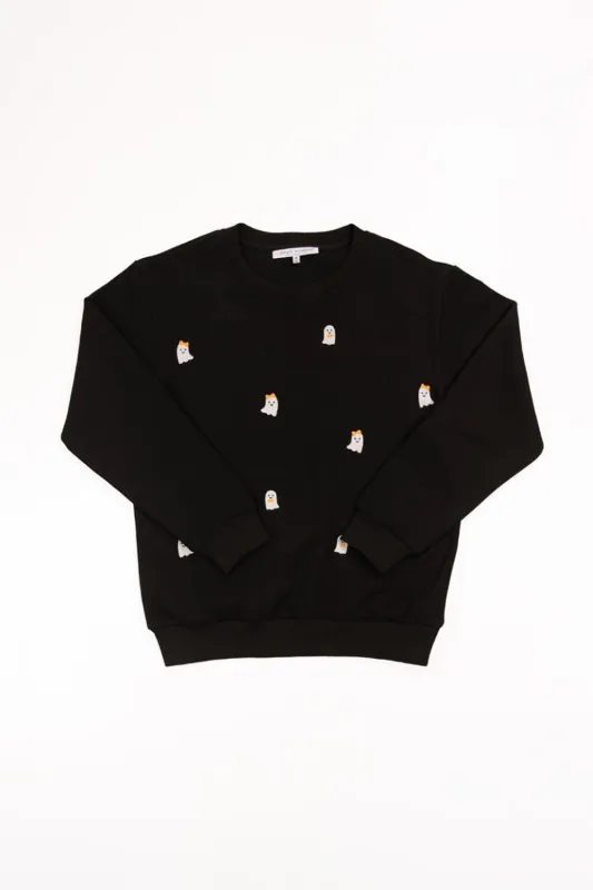 Simply Southern Youth Embroidered Dilara Ghost Crewneck for Girls in Black | PP-0225-YTH-CRW-DILARA-GHOST sold by Glik’s