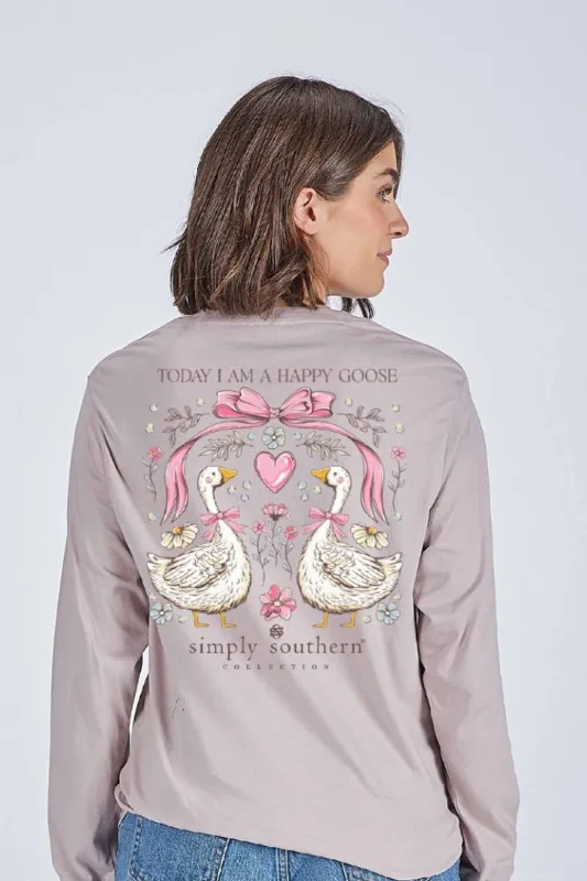 Simply Southern Happy Goose Long Sleeve T-Shirt for Women in Grey | LS-HAPPYGOOSE-DRFTWD sold by Glik’s