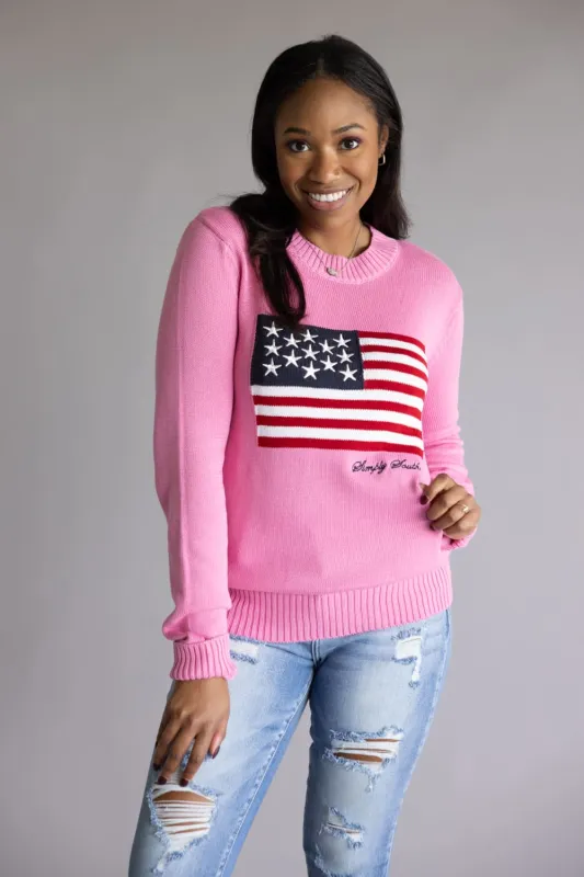 Simply Southern Preppy USA Flag Sweater for Women in Pink | PP-0225-CRW-PREPPY-BLUSH sold by Glik’s