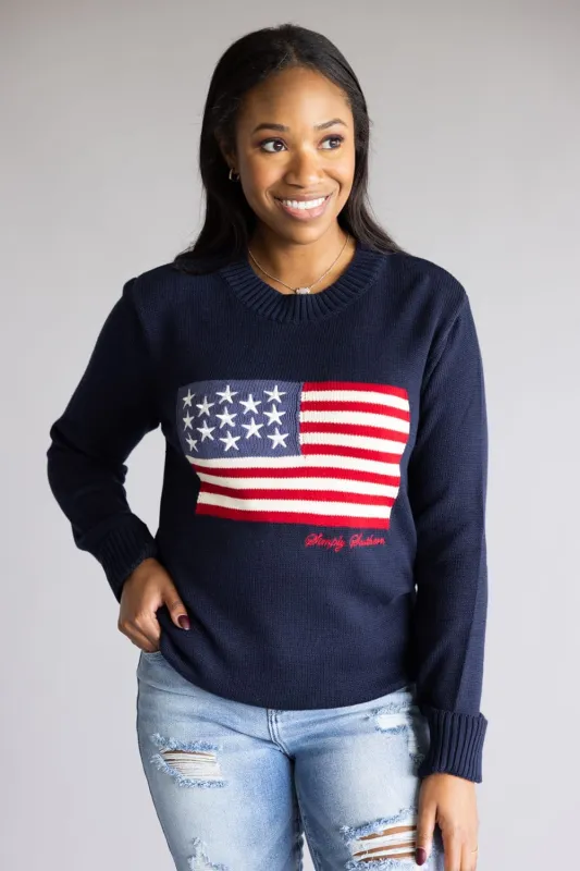 Simply Southern Preppy USA Flag Sweater for Women in Navy | PP-0225-CRW-PREPPY-NAVY sold by Glik’s